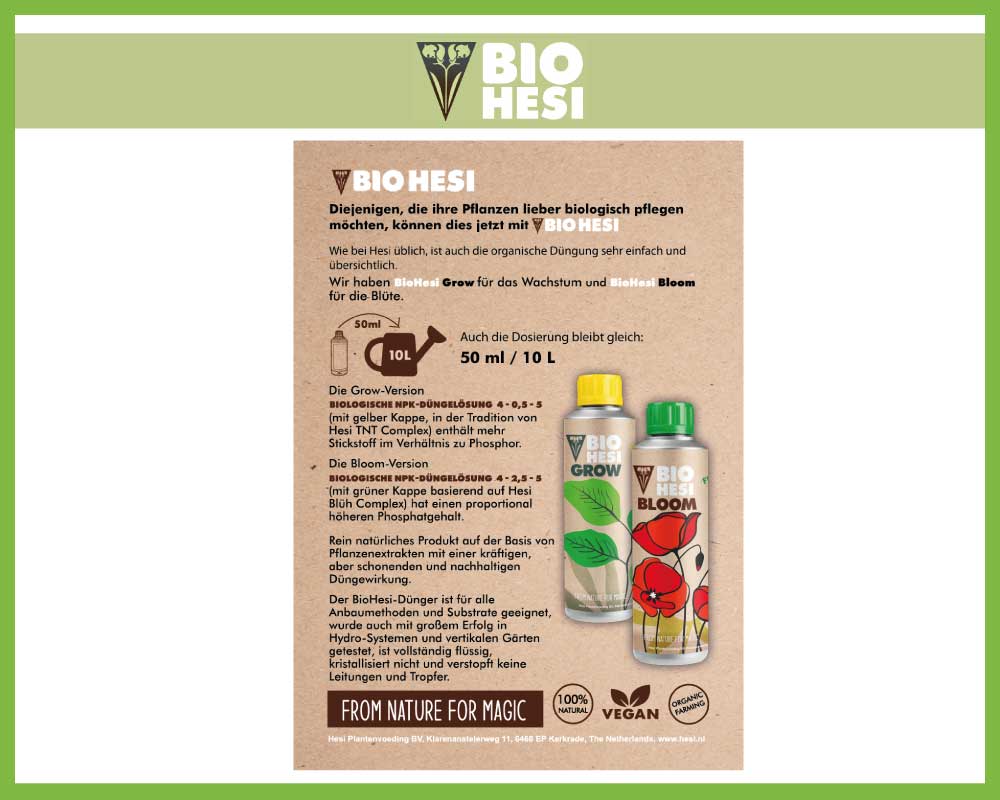 Anwendung von Bio Hesi Bloom und Grow, Veganer und Biologischer Dünger.