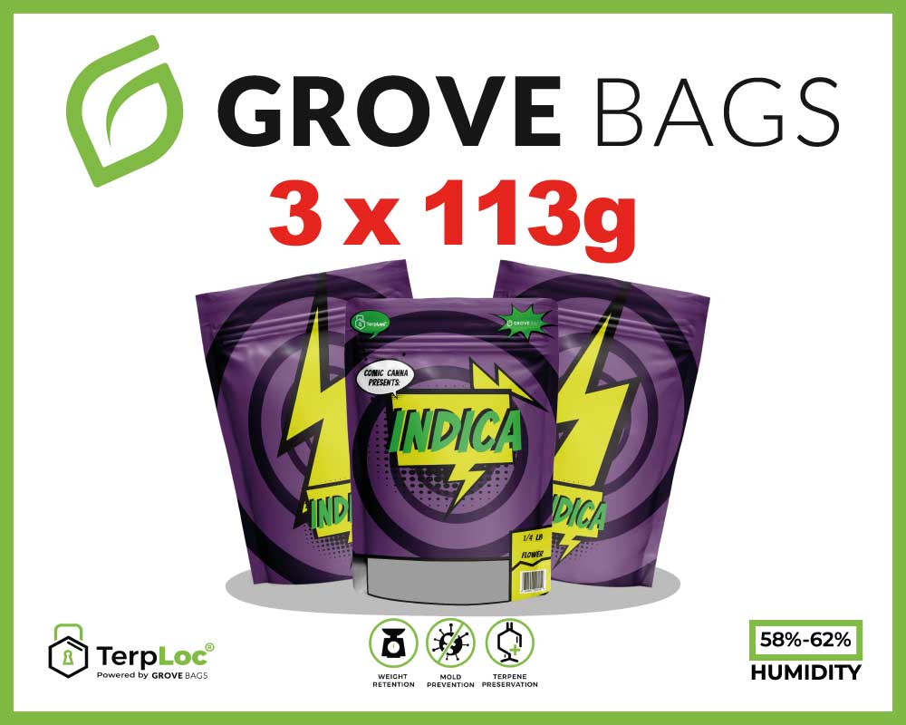 3x 113g Indica Special Edition Grove Bags TerpLoc - Soft Touch Edition - Child Resistant