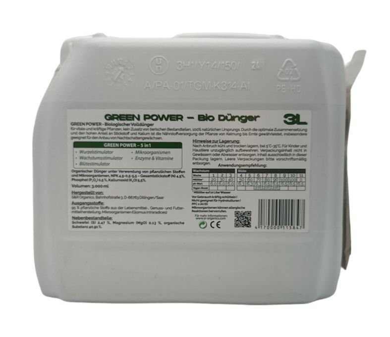 3L GREEN POWER 5in1 S&R Organics Bio Dünger Vegan & Demeter inkl. 30g Vegan Phosphor Boost