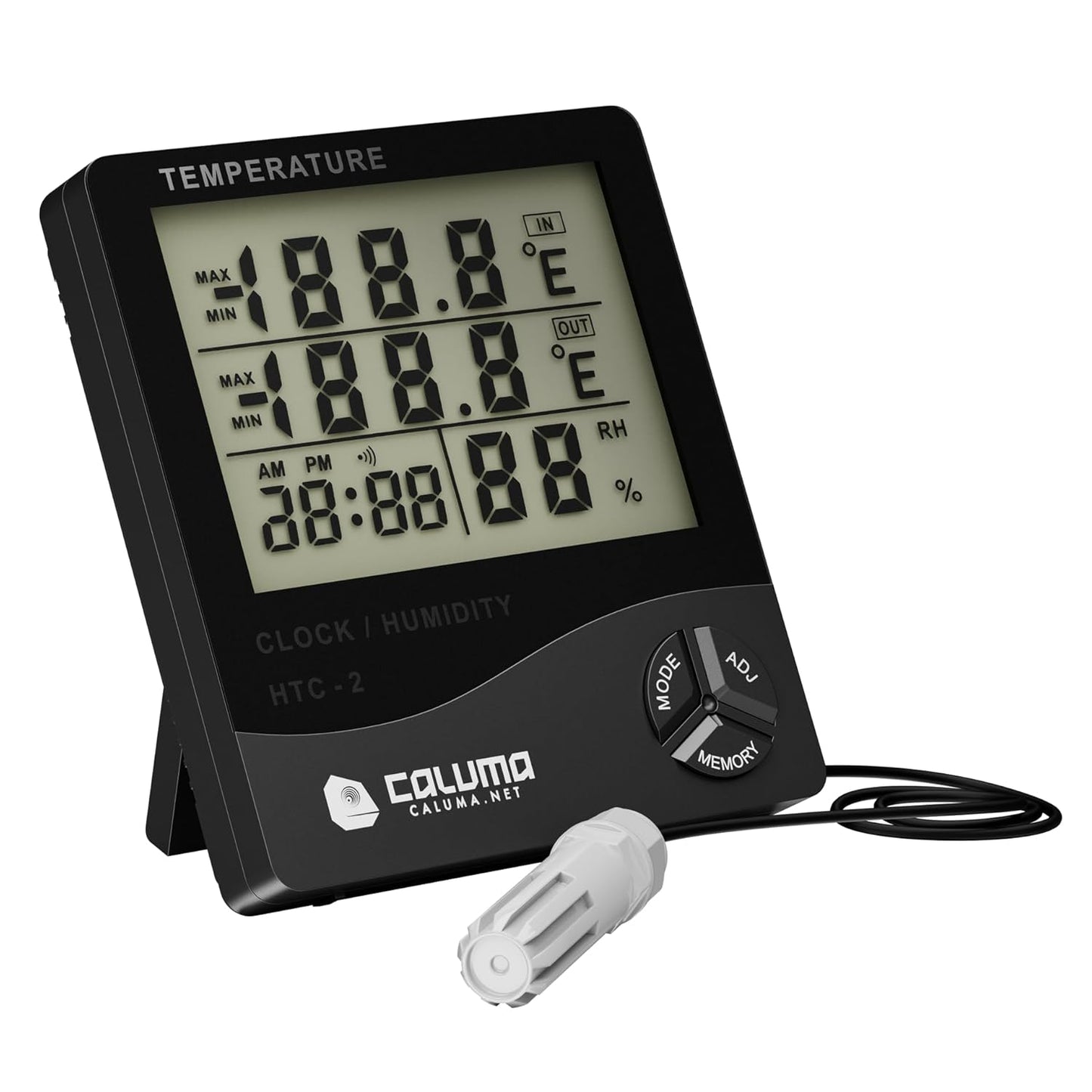 Caluma Thermo-Hygrometer mit Uhr und externer Sonde (2m Kabel)
