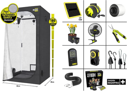 Garden Highpro Growkit 80H – Growzelt Komplettset 80x80x180 cm mit LED 150 W, Abluft und Zubehör