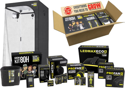Garden Highpro Growkit 80H – Growzelt Komplettset 80x80x180 cm mit LED 150 W, Abluft und Zubehör