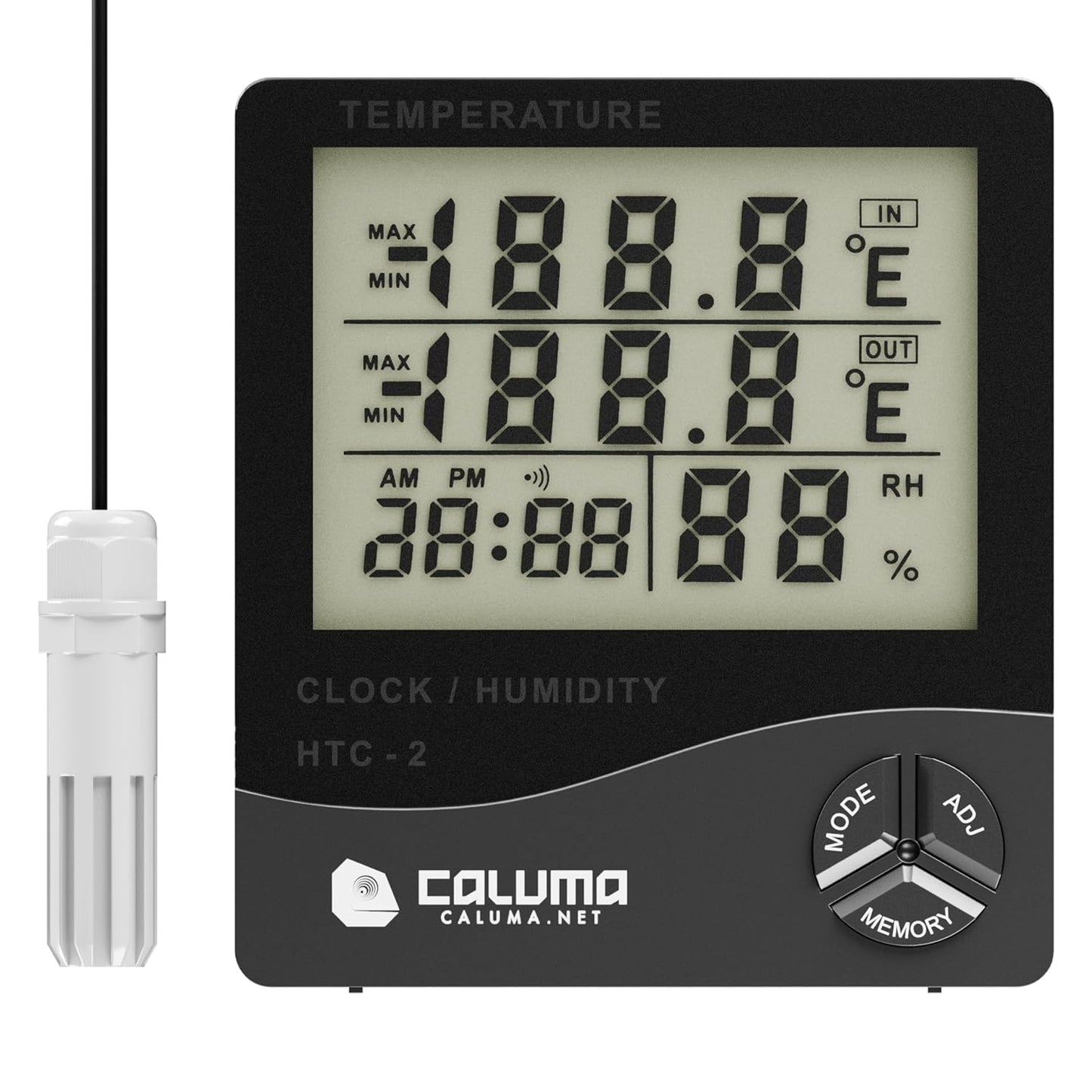 Caluma Thermo-Hygrometer mit Uhr und externer Sonde (2m Kabel)