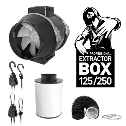 TRAFIKA Extractor Kit 125 mm / 250 m³/h – Grow Abluft Set mit Aktivkohlefilter und Rohrlüfter