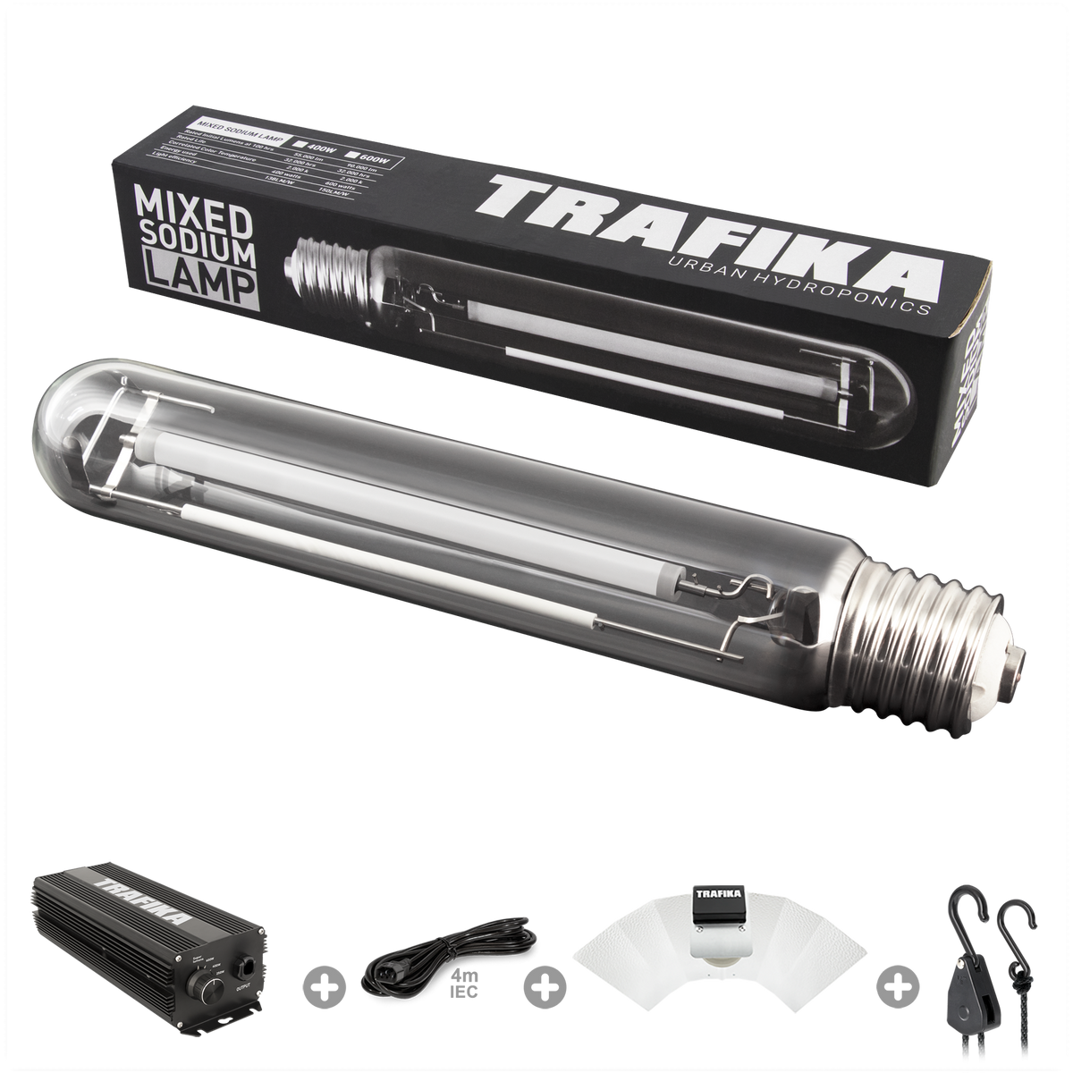 TRAFIKA Beleuchtungskit 600 W HPS – digitales Vorschaltgerät, Reflektor, Leuchtmittel, 4 m Kabel