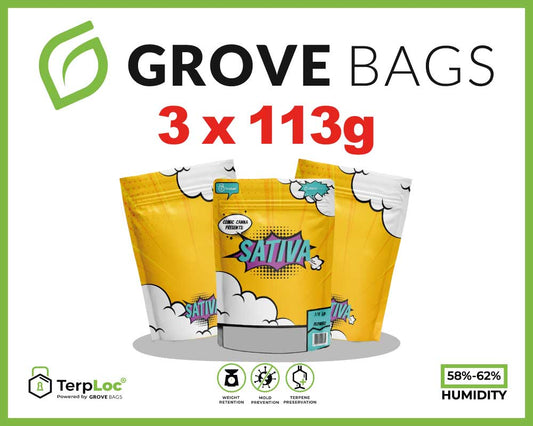 3x 113g Sativa Special Edition Grove Bags TerpLoc - Soft Touch Edition - Child Resistant