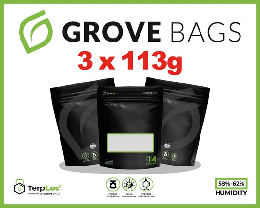3x 113g Black Grove Bags TerpLoc - Soft Touch Edition - Child Resistant