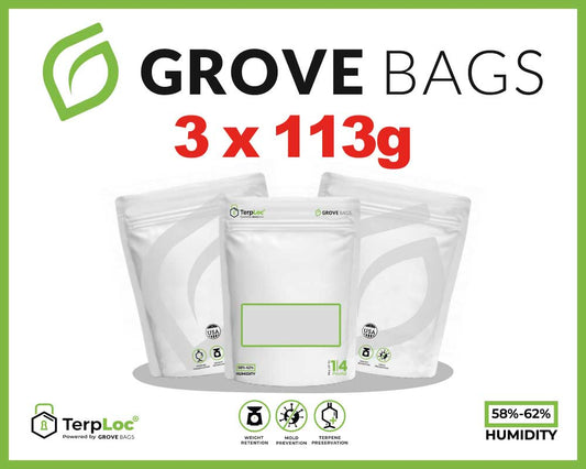 3x 113g white Grove Bags TerpLoc - Soft Touch Edition - Child Resistant