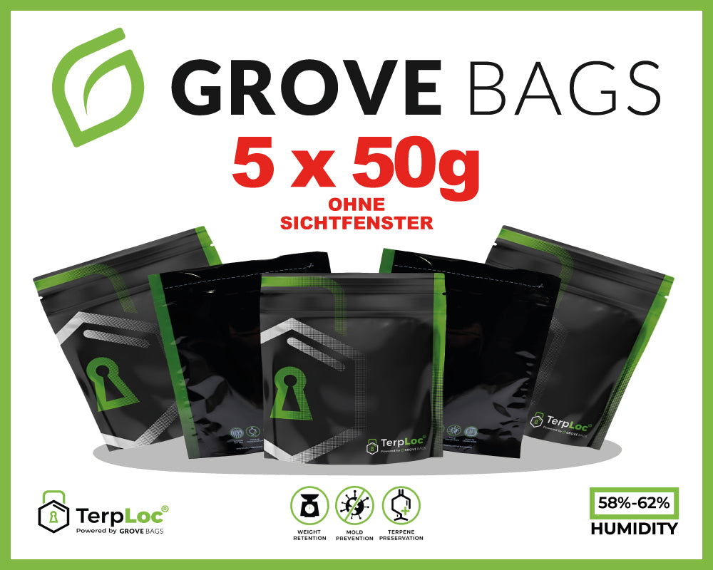 Grove Bags TerpLoc Beutel (20,5x22,5cm, 50g) OHNE Fenster (5er Set)